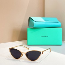 Tiffany TF3095 Polished Gold Dark Grey Cat Eye 58-16-140 Sunglasses