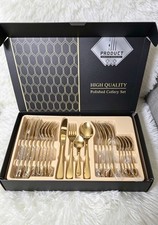 24 Piece Dinner Set Stainless Steel Flatware Silverware Silver Gold  Set