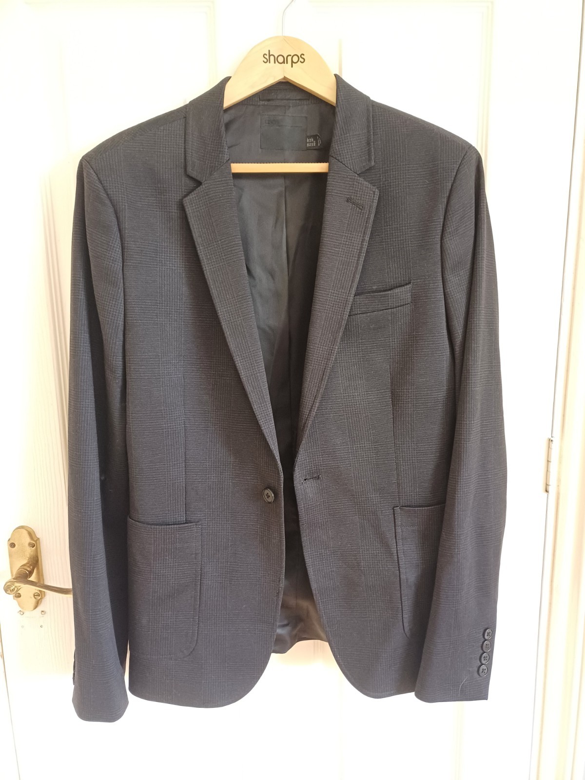 Dark Navy & Grey Blazer ASOS With Subtle Checked Pattern