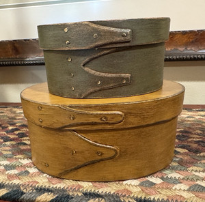 Set of 2 Oval Wood Shaker Style Nesting Boxes w/ Lids, Brown & Green