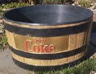 VINTAGE LARGE COKE PLASTIC PARTY TUB  24" X13"  COKE COCA-COLA BARREL DESIGN
