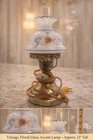 Vintage Floral Milk Glass Accent Lamp Brass Base Hurricane Style Boudoir Lamp 13