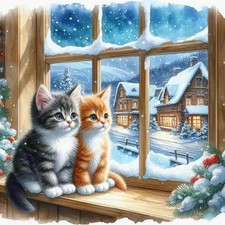 Cat Diamond Art Kits for Adults - 5D Winter Diamond Painting Kit for Beginners -