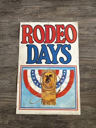 Vintage 1970s RARE 38" x 25" RODEO DAYS Bull Riding Cowboy Poster Kraft READ HTF