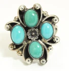 Vintage Navajo SIGNED FM Sterling Silver Turquoise Floral Blossom Ring Sz7.5