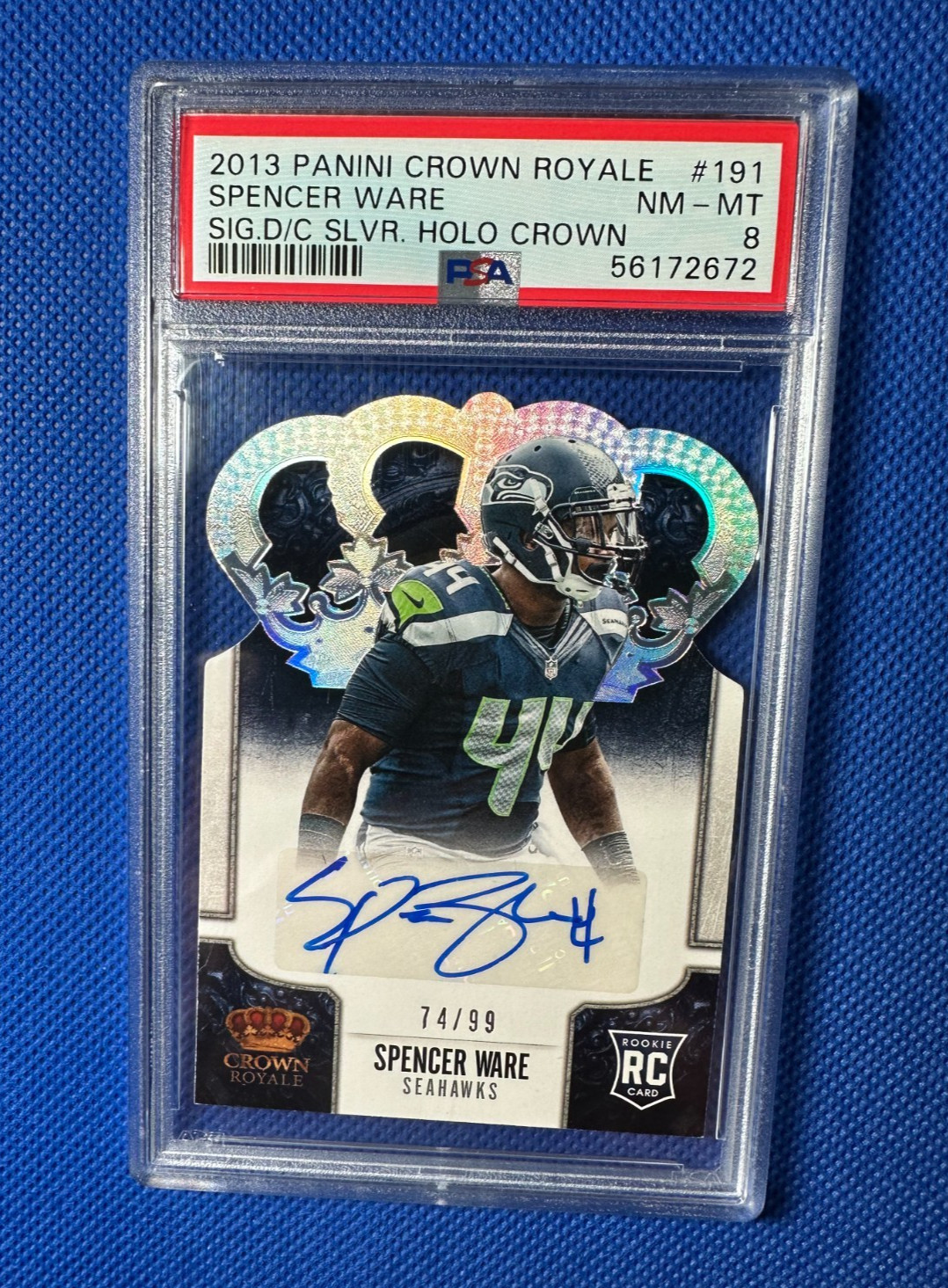 1/1 AUTO Spencer Ware Crown Royale Silver Holo 2013 RC PSA (8) ( ONLY 1  EXISTS view 7