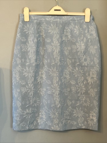 Jupe Brown Leslie Fay Taille 14 - Linen Rayon - Motif Fleurs Brodées Perles - Occasion Très Bon État