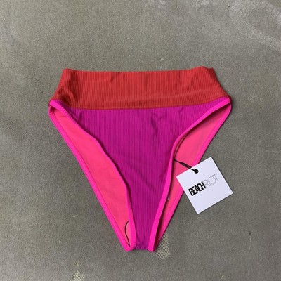 Beach Riot Emmy Bikini Bottom Womens Medium Pink Colorblock Ribbed Swim