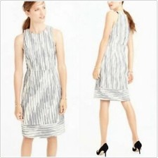 J.Crew Sheath Tweed Dress Size 0 Italian Blue White Vertical Pattern Sleeveless