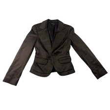 Y2K Bebe Blazer Women 2 Brown Cotton Blend USA Made Long Sleeve Button Corporate