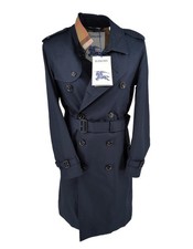 Burberry Trench Coat IT 54 XL Large Navy S25 New Nova Check Brockham Kensington