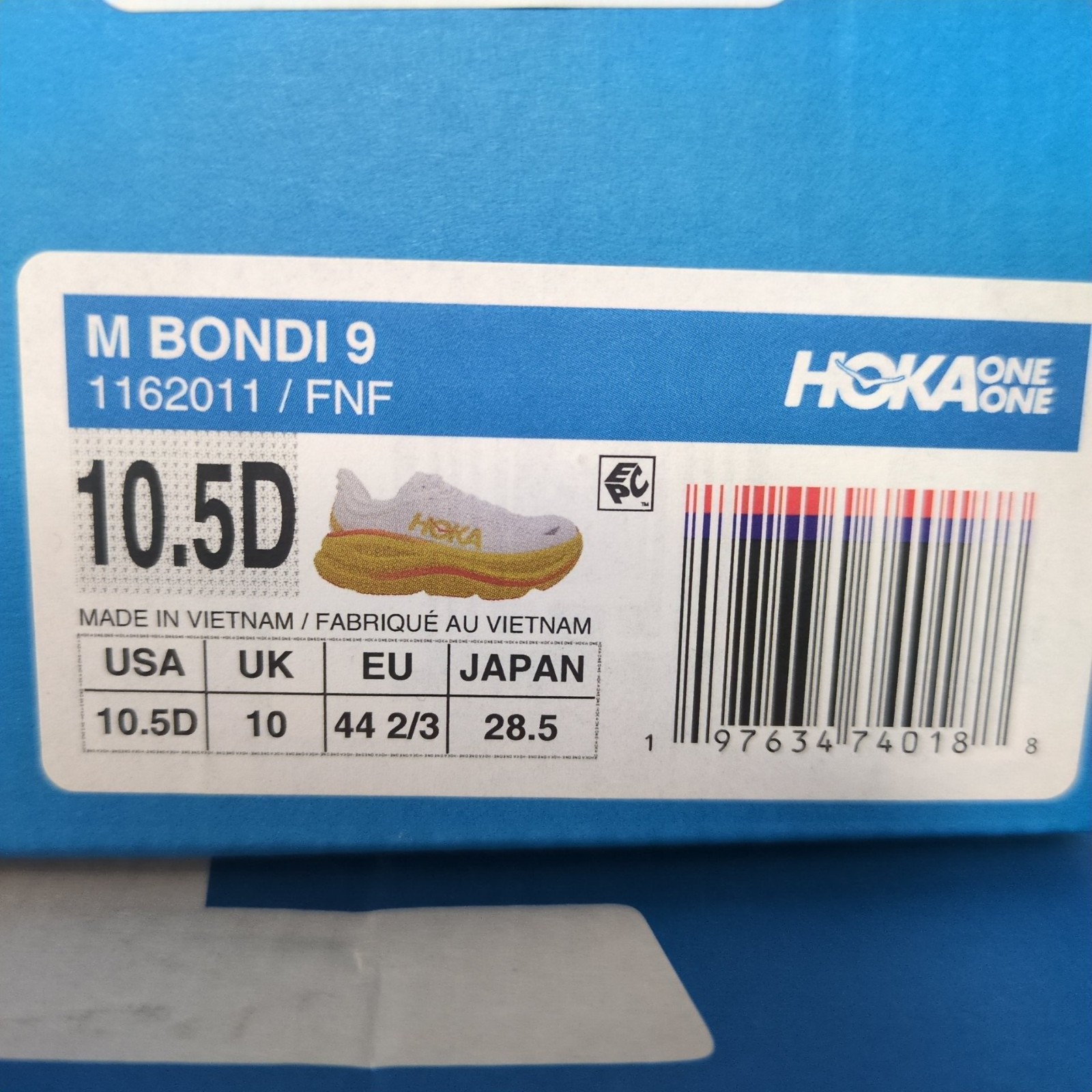 Hoka One Bondi 9 Men's Sz 10.5D Running Shoes Sneakers White Orange 1162011 FNF thumbnail 11