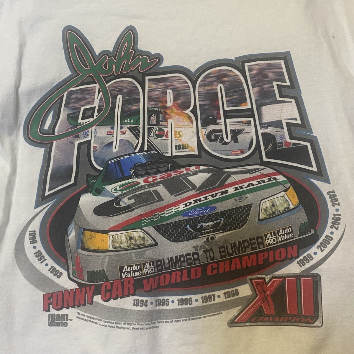 Vintage John Force nascar AOP t-shirt Large racing vtg retro Street Racing View 2