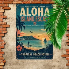 Aloha Hawaii Tropical Beach Paradise Island Souvenir Tin Sign 8x12