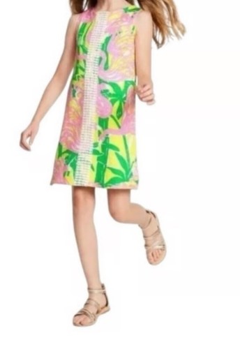 Lilly Pulitzer x Target Fan Dance Pink Flamingo Shift Dress Girls L 10 12