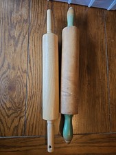 Vintage Wood Lot of 2 Wooden Rolling Pins Kitchen Decor Pie Rollers Green