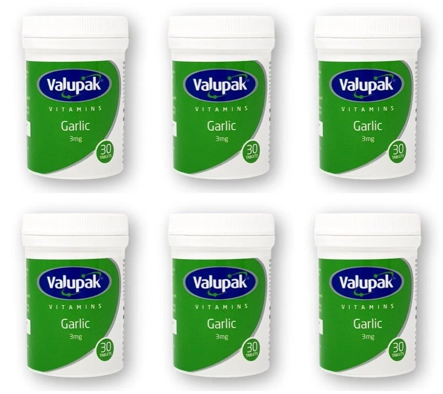 Valupak Garlic 3mg Vitamins - 180  Tablets (6 Packs of 30)