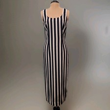 Donna Ricco Midi Dress Nautical Coastal Tailored Navy White Stripe Lace Up Back