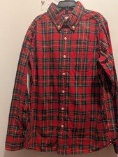 Lands End Boys Medium 10-12 Red Plaid Long Sleeve Button Up Shirt