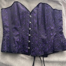 Corset Story Steel Boned Purple Brocade Pattern Black Size 21