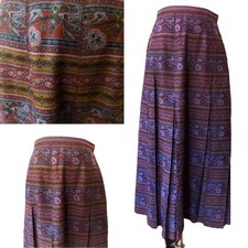 Vintage 1970s Purple Floral Striped A-Line Pleated PBM Cottagecore Midi Skirt