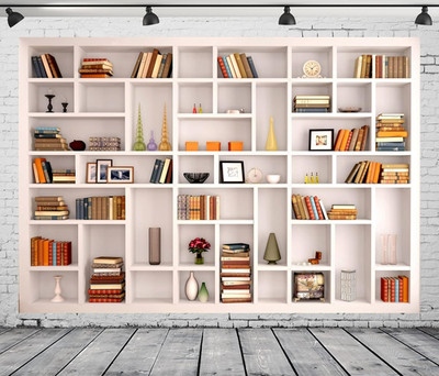 20x10ft White Bookshelf Backdrop for Zoom, Portraits & Graduation Decor