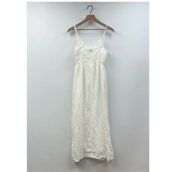 J. Maxi Vestido Crew 100% Lino Cuello Redondo Correa de Espagueti Cottage Pradera Blanco 4 Foto 4 de 4