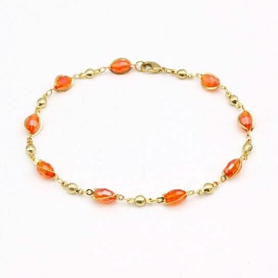 18K Gold Filled High Polish Finish Oval Crystal Ankle Bracelet