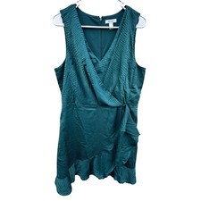 Nine West Womens Teal Green Snakeskin Print Faux Wrap Ruffle Mini Dress Large