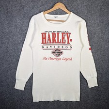 Vintage Harley Davidson Shirt Medium White 80s Flame Long Sleeve Waffle Thermal
