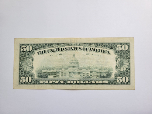1993 $ Fifty Dollar Bill Federal Reserve Note, US Serial # G64765233A - Picture 2 of 2