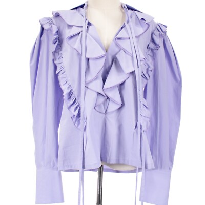 MSGM NWOT Ruffle Long Sleeve Top Size 44 US Large Solid Lilac Purple 100% Cotton