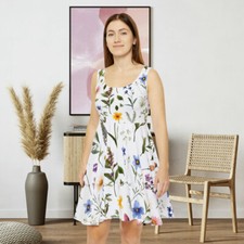 Vintage Pressed Flower Woman's Dress | Nostalgic Beauty Women's Skater Dress 