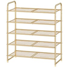 SHOE RACK Shelf Organizer Metal Mesh Gold 5 T...