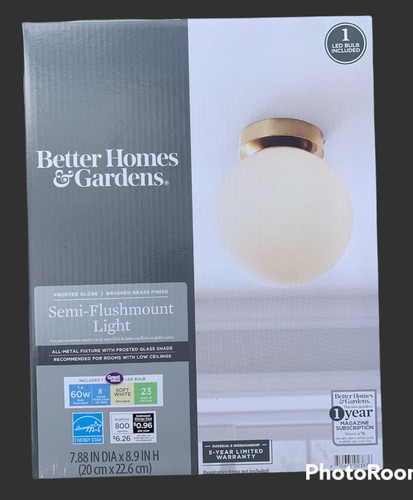 Better Homes & Gardens Frosted Dome Brushed Brass Ceiling Light Fixture NWT - Picture 2 of 5