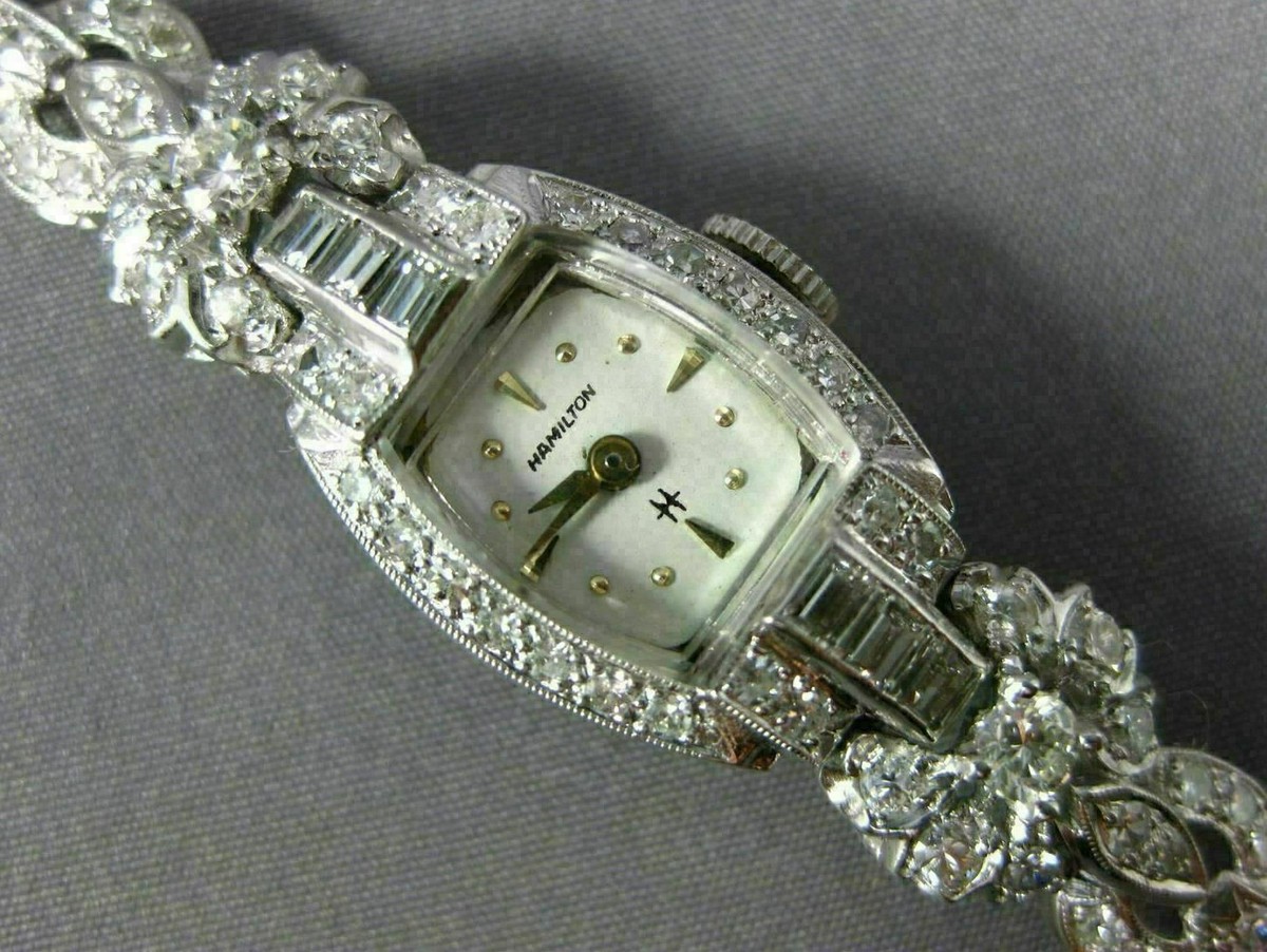ANTIQUE LARGE LONG HAMILTON OLD MINE DIAMOND PLATINUM DRESS WATCH  26524