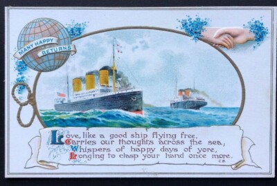 Hands Across The Sea Clifton Bingham Ocean Liner Steamship Birthday Postcard