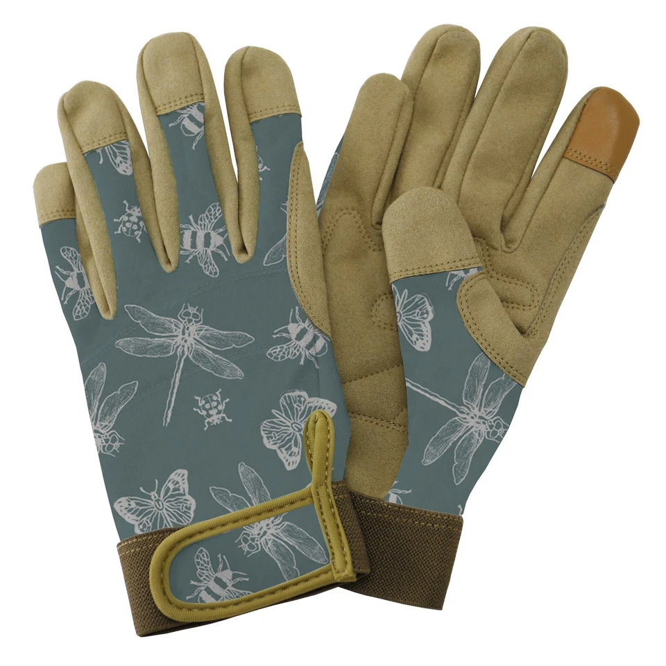 Ladies Gardening Gloves Kent & Stowe Premium Comfort Planting Flutter Bugs Green