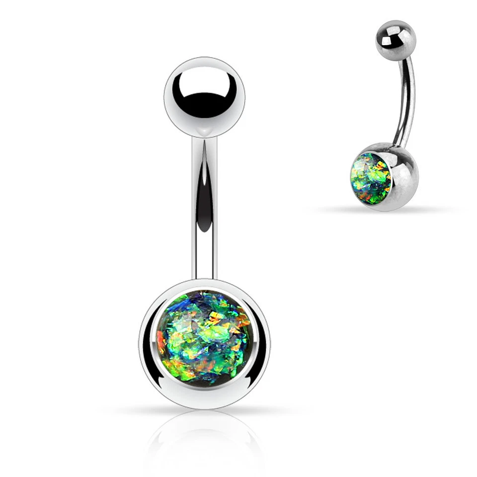 Synthetic Opal Glitter Set 316L Surgical Steel Navel Belly Button Ring 14g 3/8" - Image 4 of 4