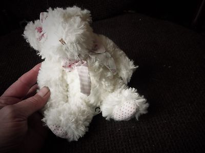ENTZÜCKENDE KUNST WEICH FLAUSCHIG WEISS FELL STOFFTIER TEDDYBÄR SALCO GRUPPE BAUMWOLLE SCHLEIFEN