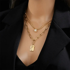 Women's 18K Gold Plated Stainless Steel Layered Non-tarnish Pendant Necklace