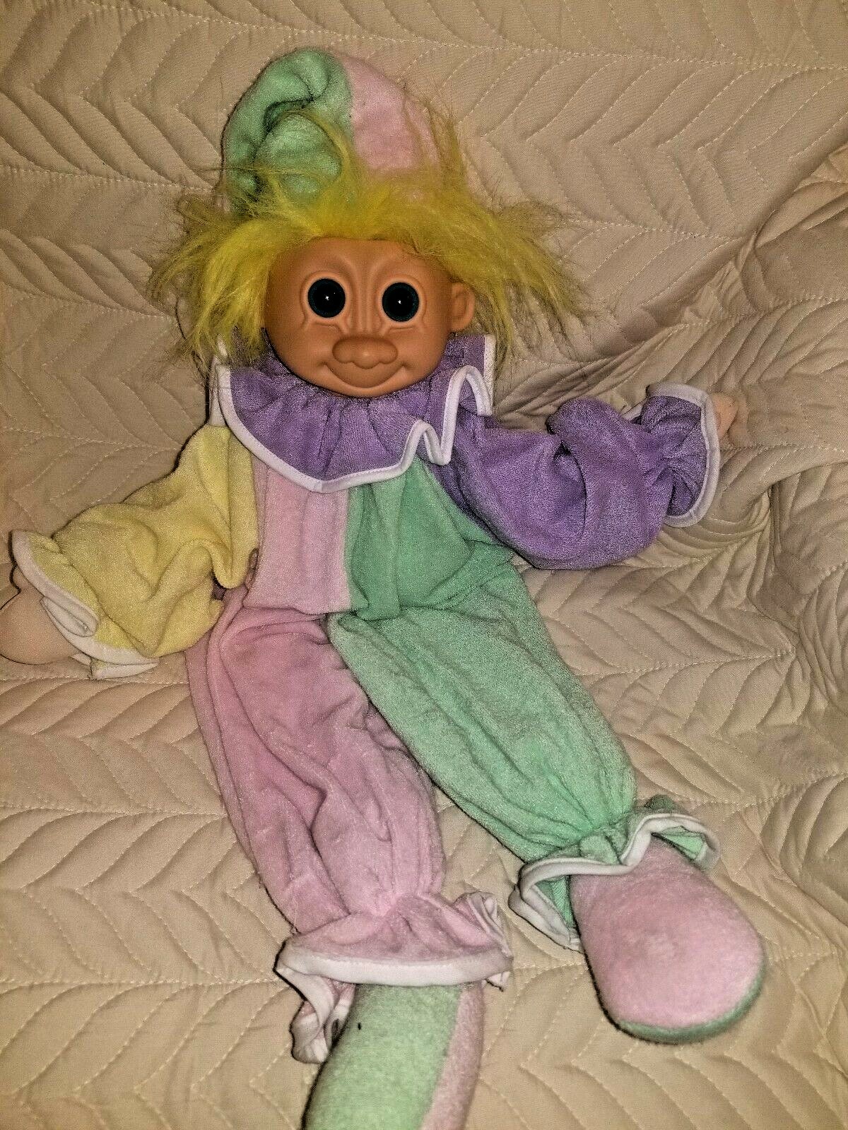 Russ Troll Payaso Pijama Bolso Muñeca, Ojos de Cristal 24" Largo Raro-De Colección