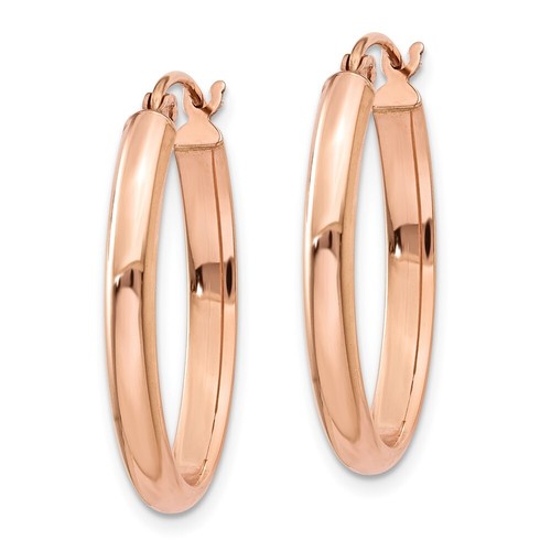 14k Rose Gold Polished Half-Round Oval Hoop Earrings L-23.5 mm, W-16.6 mm - 第 2/4 張圖片