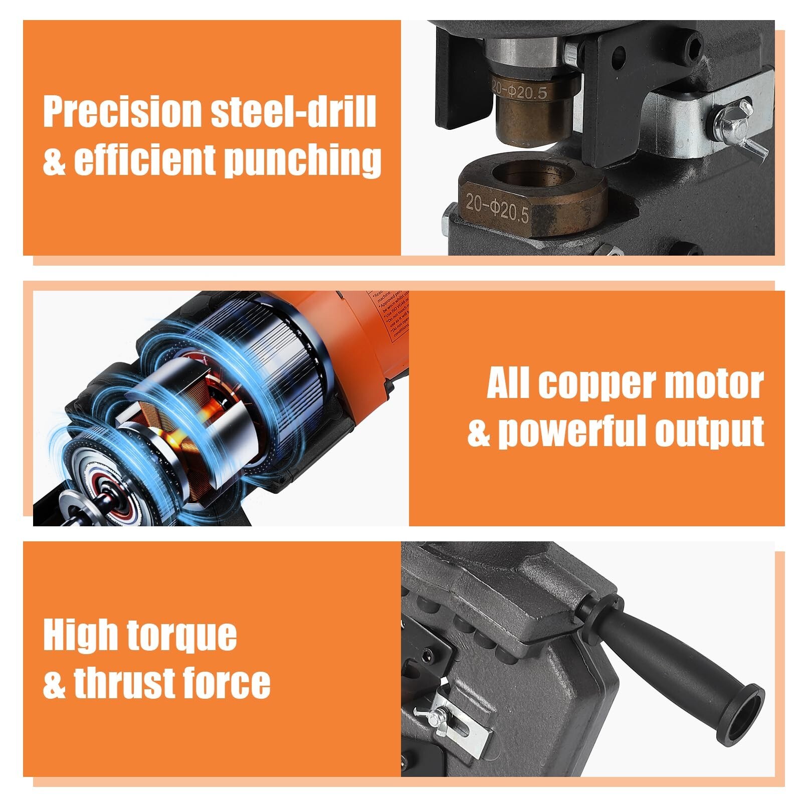 Electric Hydraulic Hole Punch for Metal Φ1/4"4/5", 1200W 110V Hole