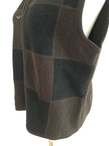 Tally-Ho Zip Front Sweater Vest Black & Brown Check Boiled Wool Size L - Picture 6 of 10