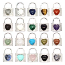 Chakra Crystal Stone Lock Schoolbag Heart Quartz Pendant Ornaments Gift Healing