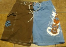 Vintage Gecko Hawaii Swim Trunks Size Small Blue/ Brown GECKO embroidered F22
