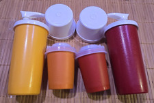 VINTAGE SET TUPPERWARE SALT, PEPPER, KETCHUP MUSTARD CONTAINERS 1329 1503