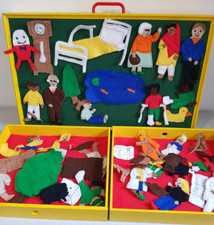Vintage Fuzzy Felt Case and Hand Crafted Characters Hospital Stem