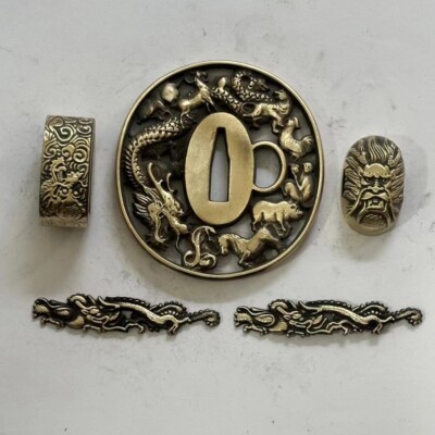 Excellent Brass Tsuba Suit Guard Fuchi Kashira Menuki for Katana